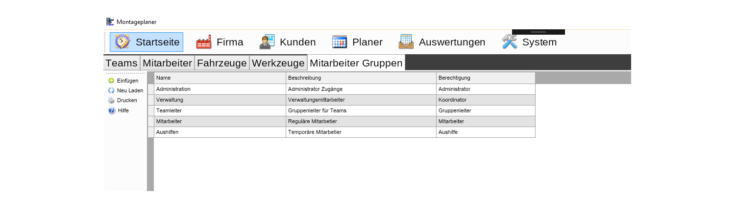 Firmendaten Mitarbeitergruppen